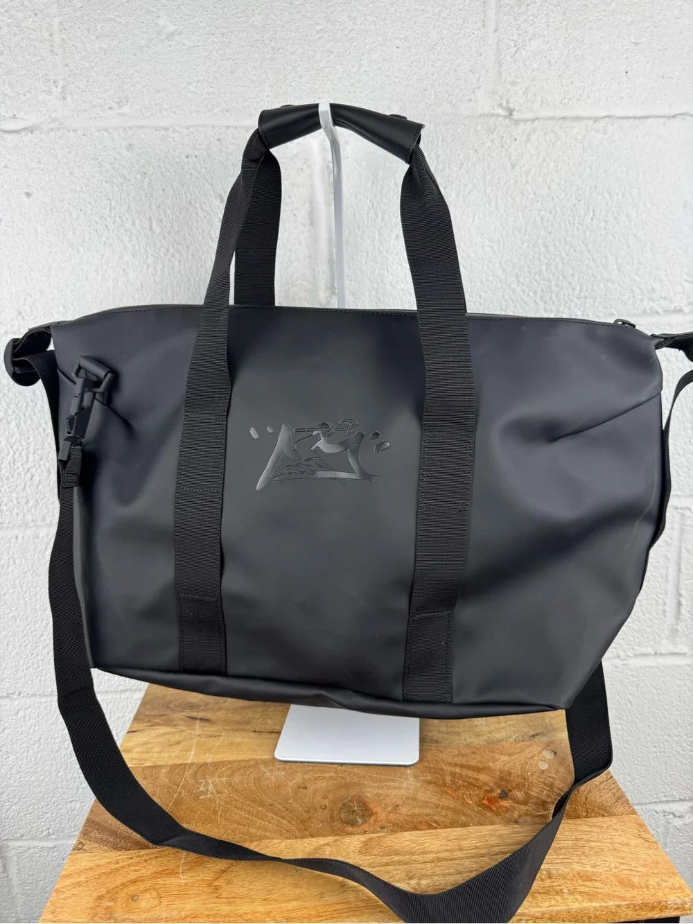 RAINS Black Waterproof Weekend Duffle Bag Shoulder Travel Gym Tote